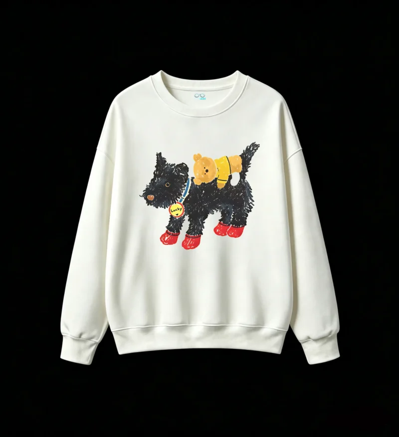 Sudadera Cuello Redondo Algodón Estampado Lucky Perro Oso Diseño Kawaii Tendencia