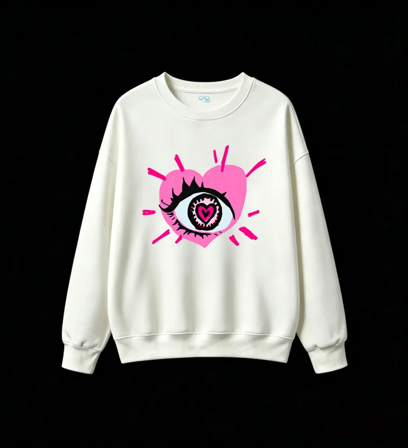 Sudadera Cuello Redondo Algodón Estampado Corazón Ojo Y2k Oversize Urbano