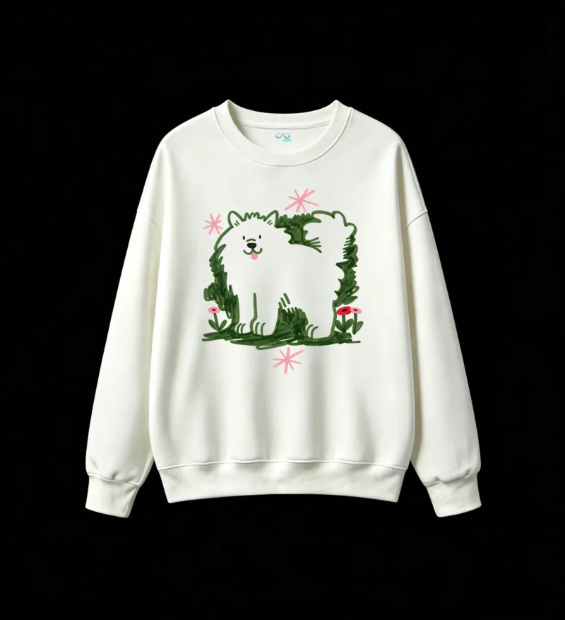 主图_2 Sudadera Cuello Redondo Algodón Estampado Perro Chow Chow Diseño Floral Top