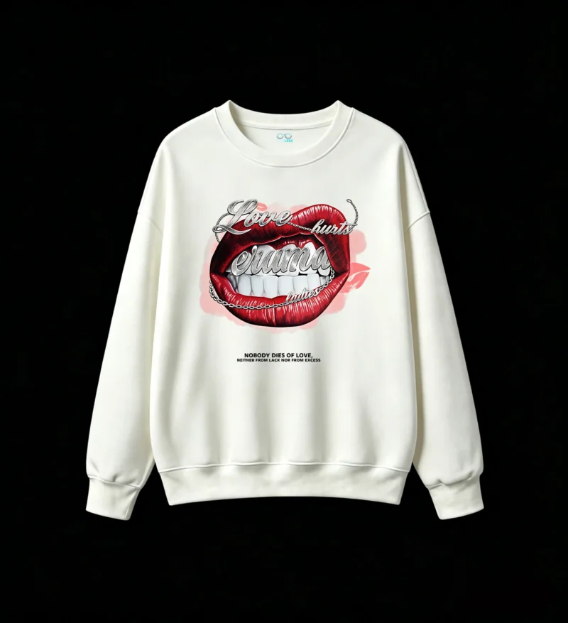 Sudadera Cuello Redondo Algodón Estampado Love Hurts Estilo Rock Urbano
