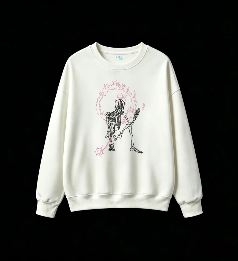 Sudadera Cuello Redondo Algodón Estampado Demonio Fuego Streetwear Premium
