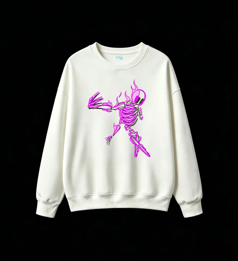 Sudadera Cuello Redondo Algodón Estampado Esqueleto Neón Glow Oversize Premium
