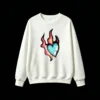 Sudadera Cuello Redondo Algodón Estampado Corazón Fuego Trendy Oversize