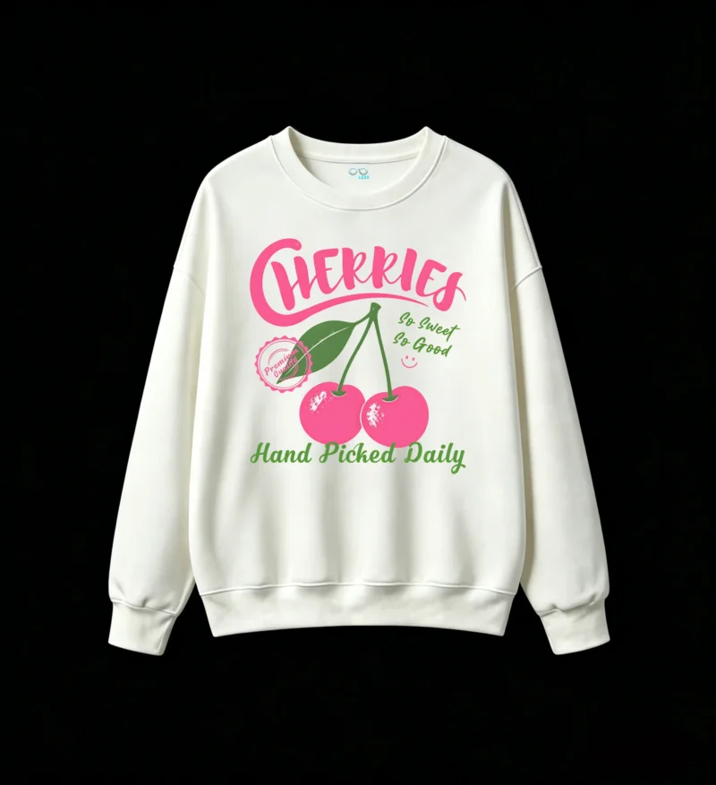 Sudadera Cuello Redondo Algodón Estampado Cerezas Diseño Original Premium