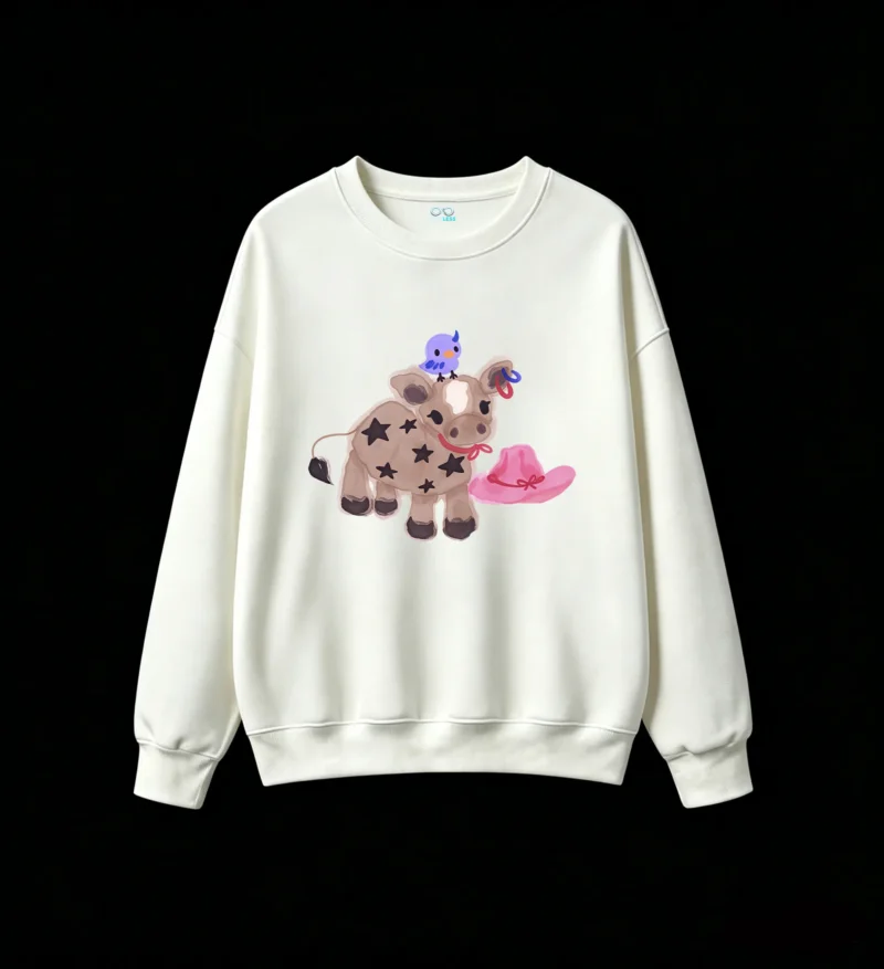 Sudadera Cuello Redondo Algodón Estampado Vaquera Vaca Estrellas Kawaii