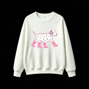 Sudadera Cuello Redondo Algodón Estampado Dálmata Botas Rosa Casual Premium
