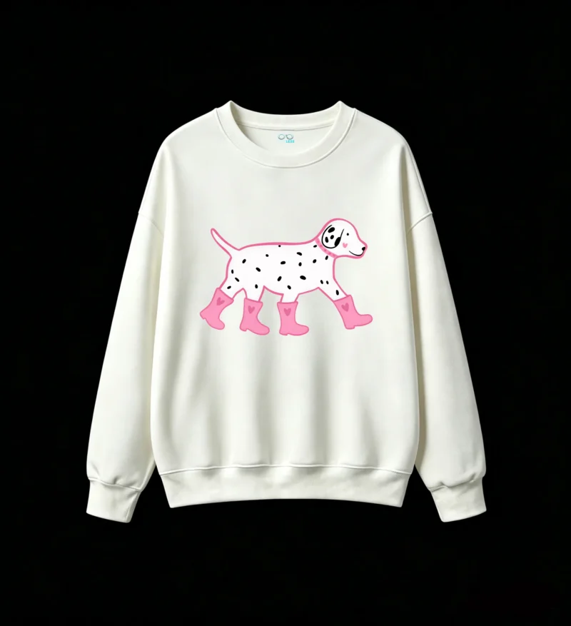 Sudadera Cuello Redondo Algodón Estampado Dálmata Botas Rosa Casual Premium