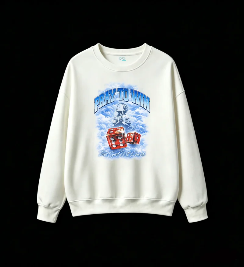 Sudadera Cuello Redondo Pray To Win Algodón Estampado Urbano Oversize Premium
