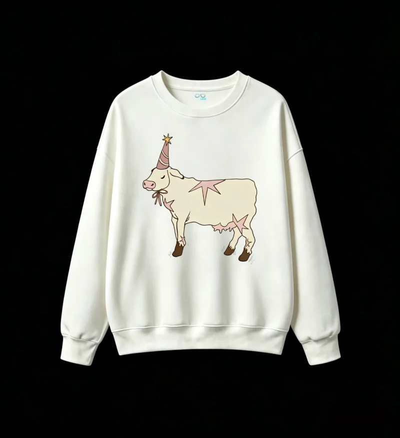 Sudadera Cuello Redondo Algodón Estampado Vaca Con Gorro Fiesta Aesthetic
