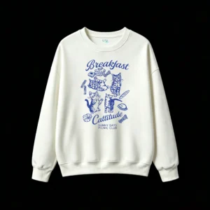 SSudadera Cuello Redondo Algodón Estampada Gatos Diseño Picnic Casual Oversize