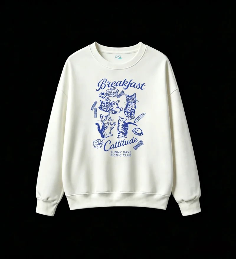 主图_2 SSudadera Cuello Redondo Algodón Estampada Gatos Diseño Picnic Casual Oversize