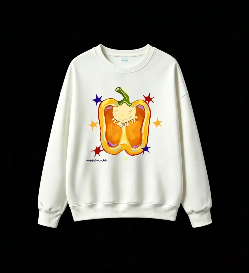 Sudadera Cuello Redondo Algodón Estampado Morrón Amarillo Artístico Premium