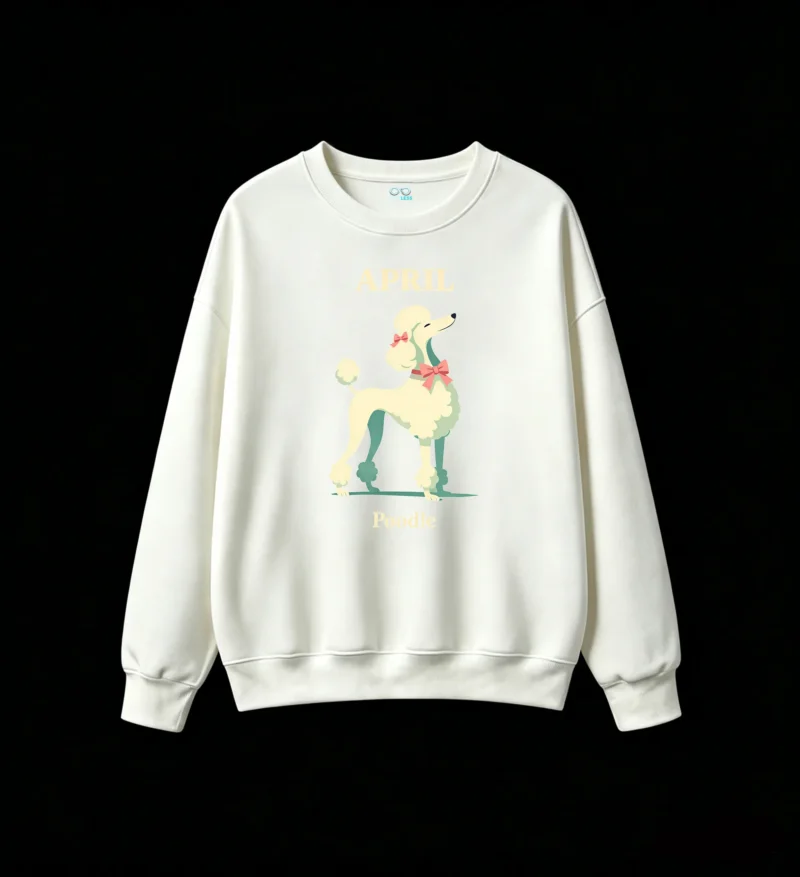 主图_2 Sudadera Cuello Redondo Algodón Estampado Poodle Vintage Retro Diseño Abril