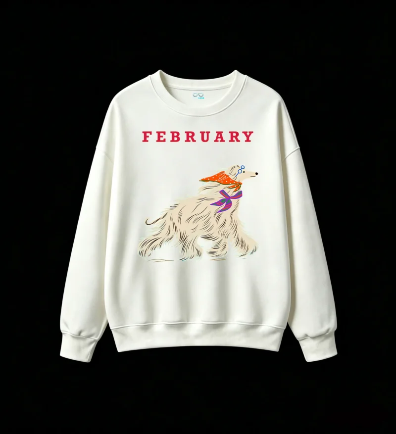 主图_2 Sudadera Cuello Redondo Algodón Estampado Perro Afgano Diseño Vintage Premium