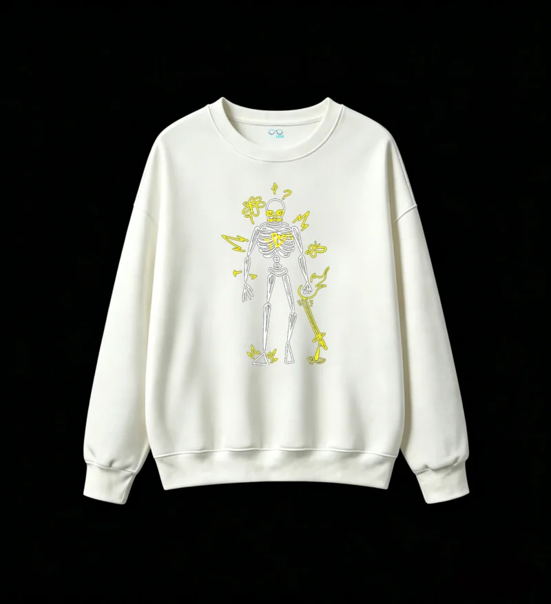 主图_2 Sudadera Cuello Redondo Algodón Estampado Esqueleto Neón Arte Urbano Oversize