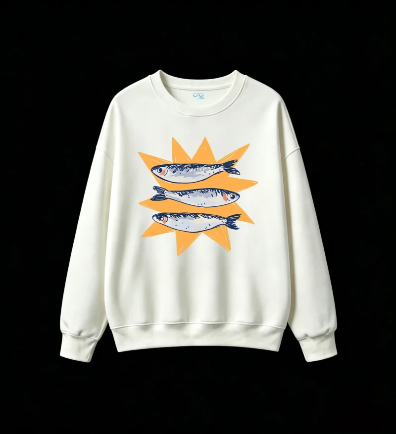 主图_2 Sudadera Cuello Redondo Algodón Estampado Sardinas Diseño Gráfico Casual