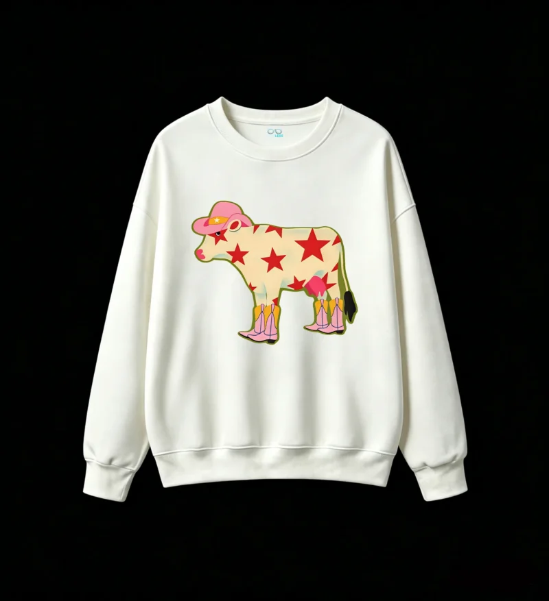 Sudadera Cuello Redondo Algodón Estampado Vaca Cowgirl Western Premium Trendy