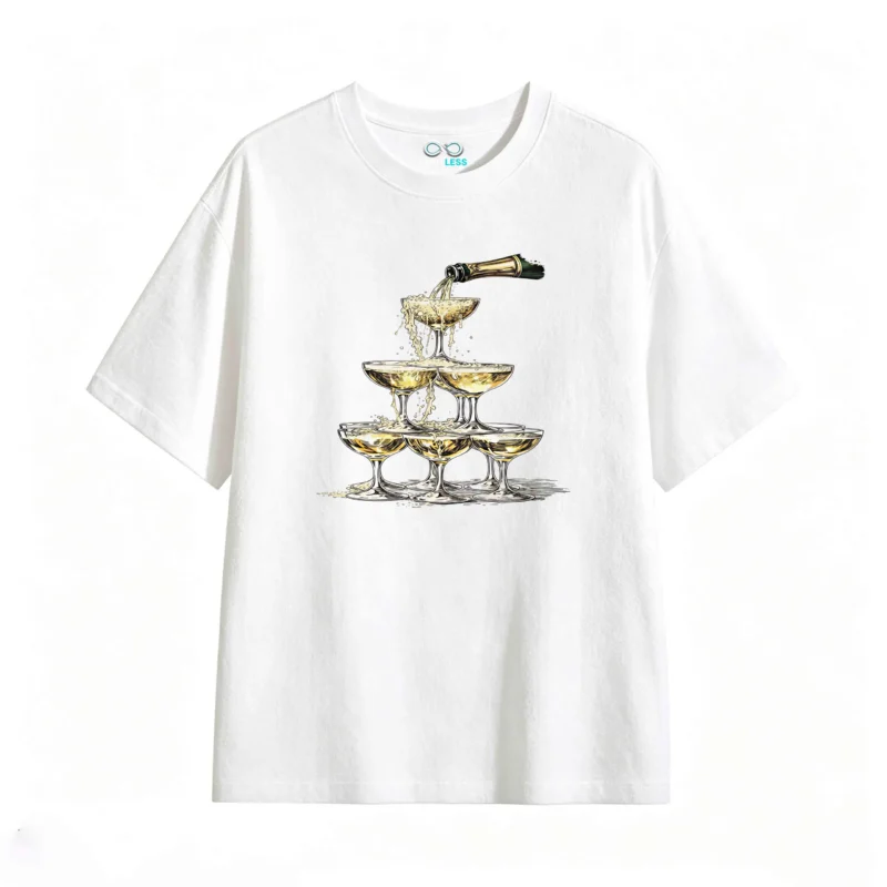 Remera Algodón Estampado Copas Champagne Fiesta Premium