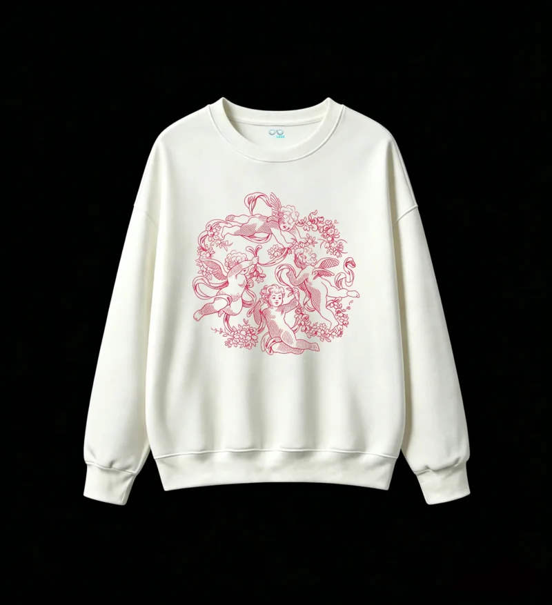 Sudadera Cuello Redondo Algodón Estampado Cupido Flores Aesthetic Vintage