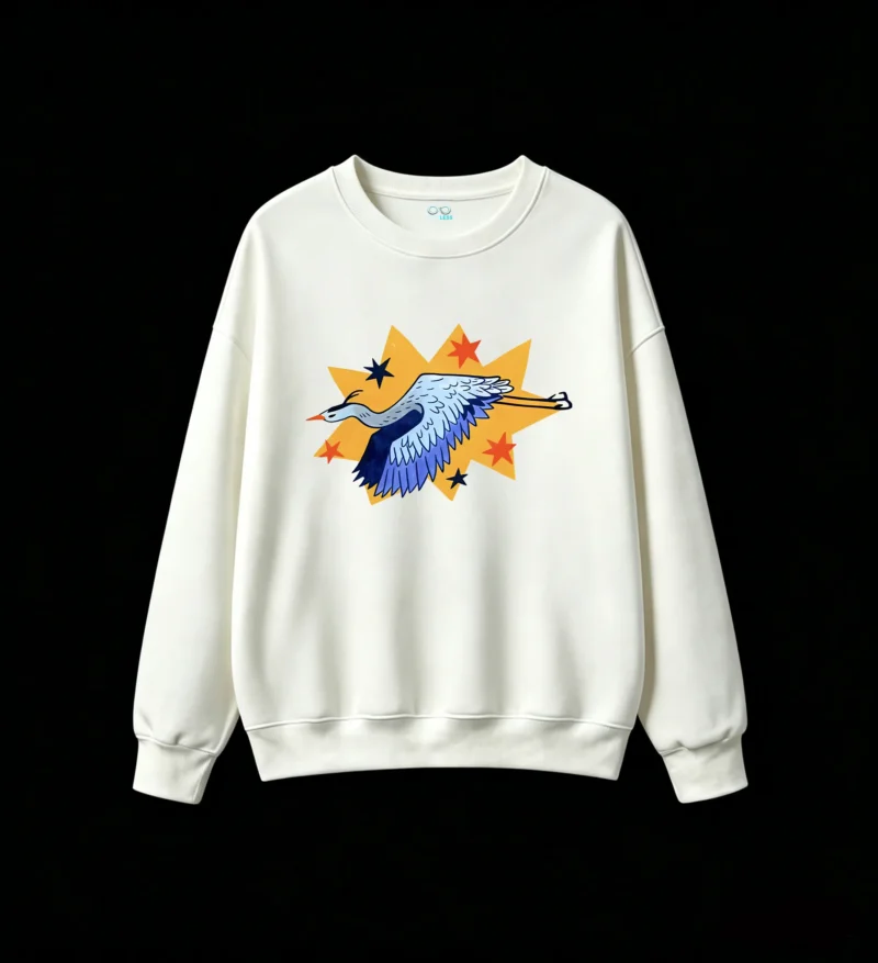 主图_2 Sudadera Cuello Redondo Algodón Estampado Garza Diseño Artístico Retro Casual