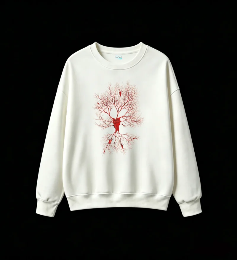 Sudadera Cuello Redondo Algodón Estampado Árbol Rojo Diseño Abstracto Premium