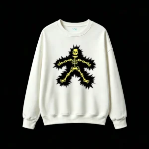 Sudadera Cuello Redondo Algodón Estampado Esqueleto Amarillo Urbano Calidad