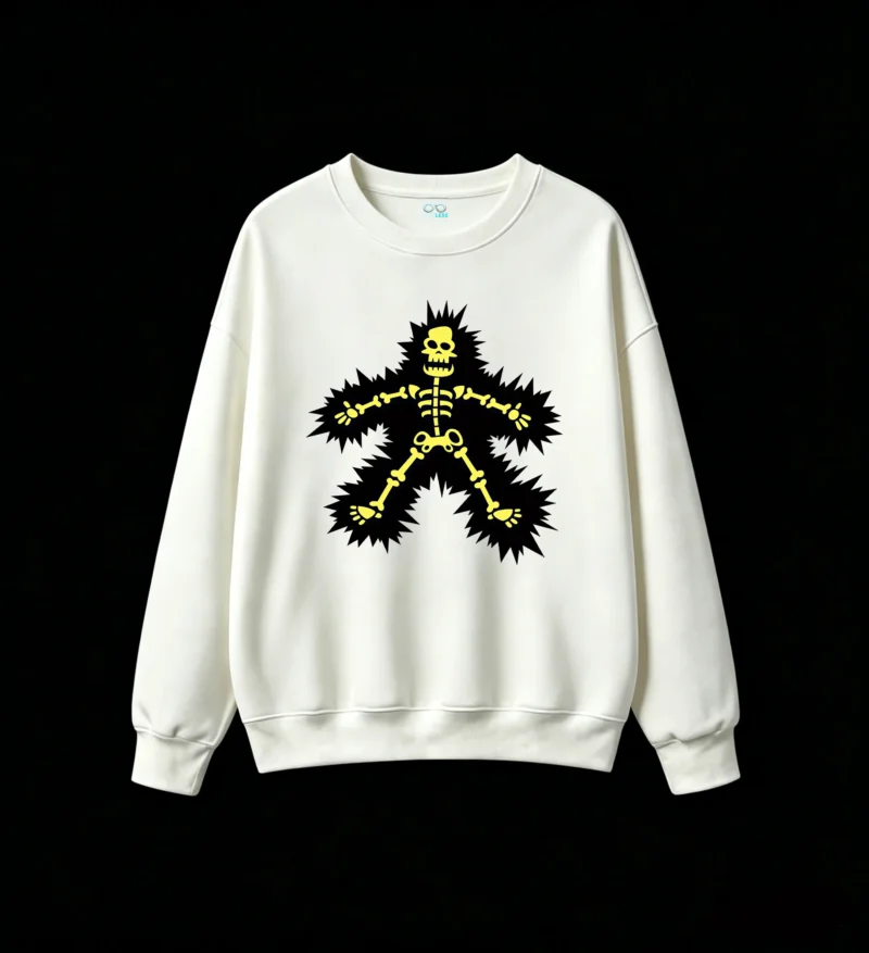 主图_2 Sudadera Cuello Redondo Algodón Estampado Esqueleto Amarillo Urbano Calidad