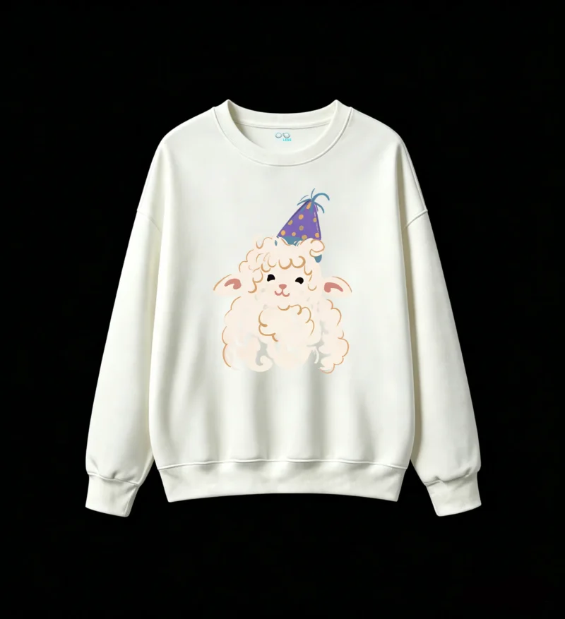 主图_2 Sudadera Cuello Redondo Algodón Estampado Oveja Cumpleaños Diseño Kawaii Premium