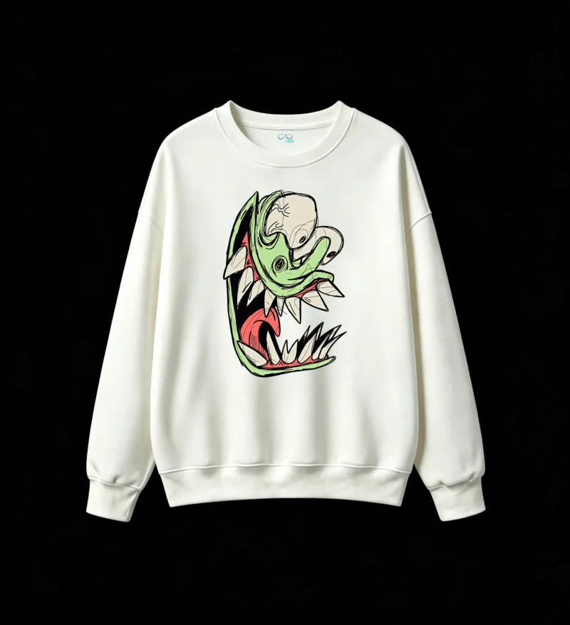 Sudadera Cuello Redondo Algodón Estampado Monstruo Urbano Diseño Original