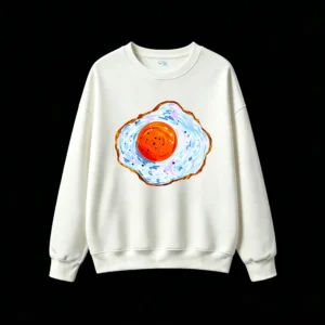 Sudadera Cuello Redondo Algodón Estampado Huevo Frito Diseño Artístico Pop