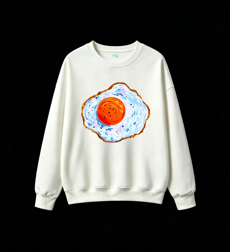 Sudadera Cuello Redondo Algodón Estampado Huevo Frito Diseño Artístico Pop