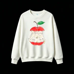 Sudadera Cuello Redondo Algodón Estampado Gatos Manzana Kawaii Oversize Premium