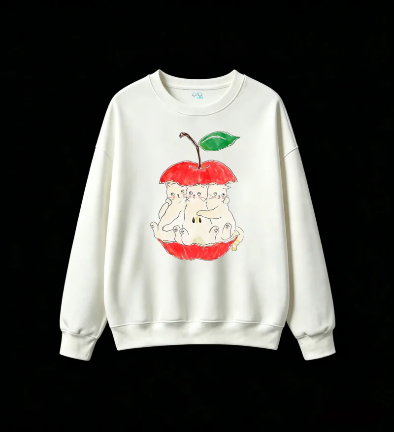 Sudadera Cuello Redondo Algodón Estampado Gatos Manzana Kawaii Oversize Premium