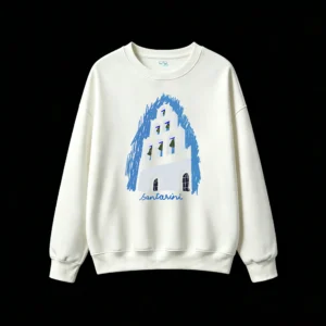 Sudadera Cuello Redondo Algodón Estampado Santorini Diseño Verano Premium