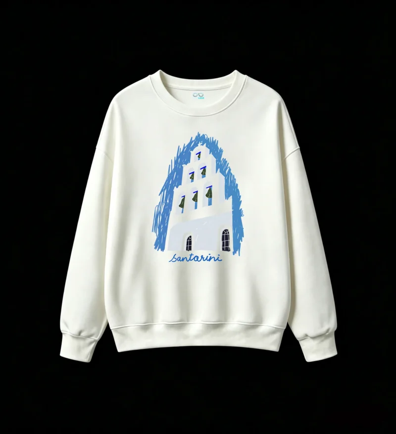 Sudadera Cuello Redondo Algodón Estampado Santorini Diseño Verano Premium