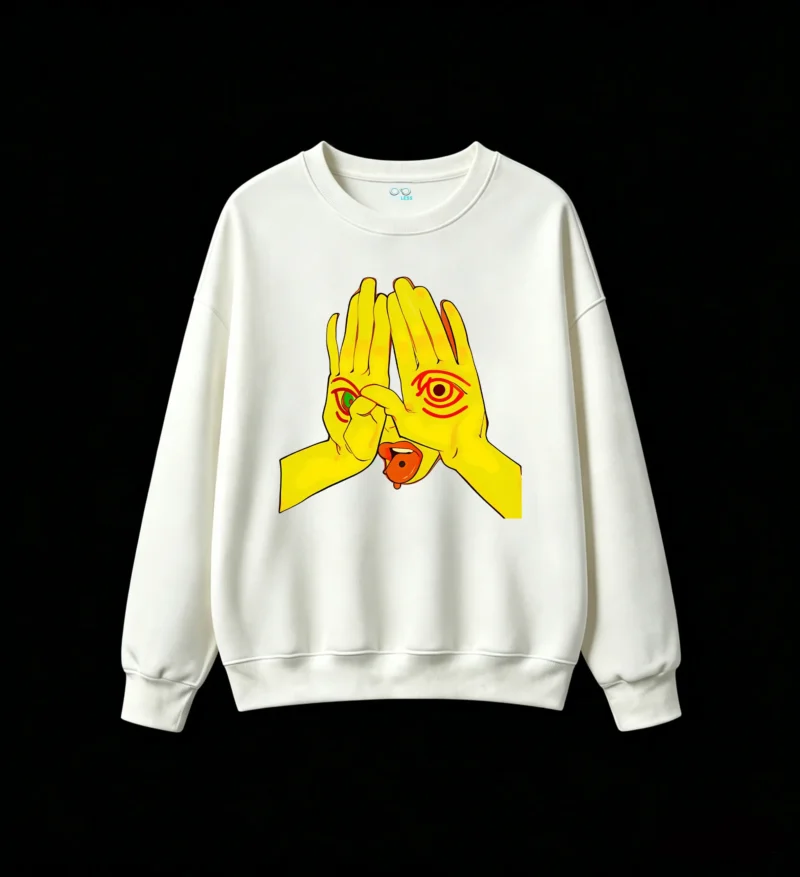 Sudadera Cuello Redondo Algodón Estampada Arte Psicodélico Diseño Ojos Full