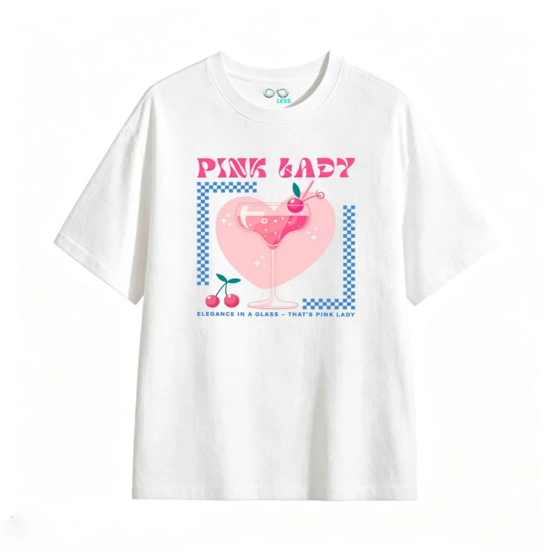 主图_2 Remera Algodón Estampado Cóctel Pink Lady Diseño Retro Vibe