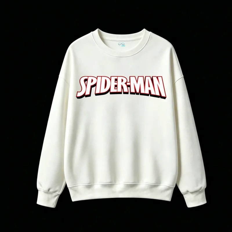 圆领白正面展示 BUZO CUELLO REDONDO SPIDER-MAN DOBLE ESTAMPADO CÓMIC RETRO URBANO UNISEX