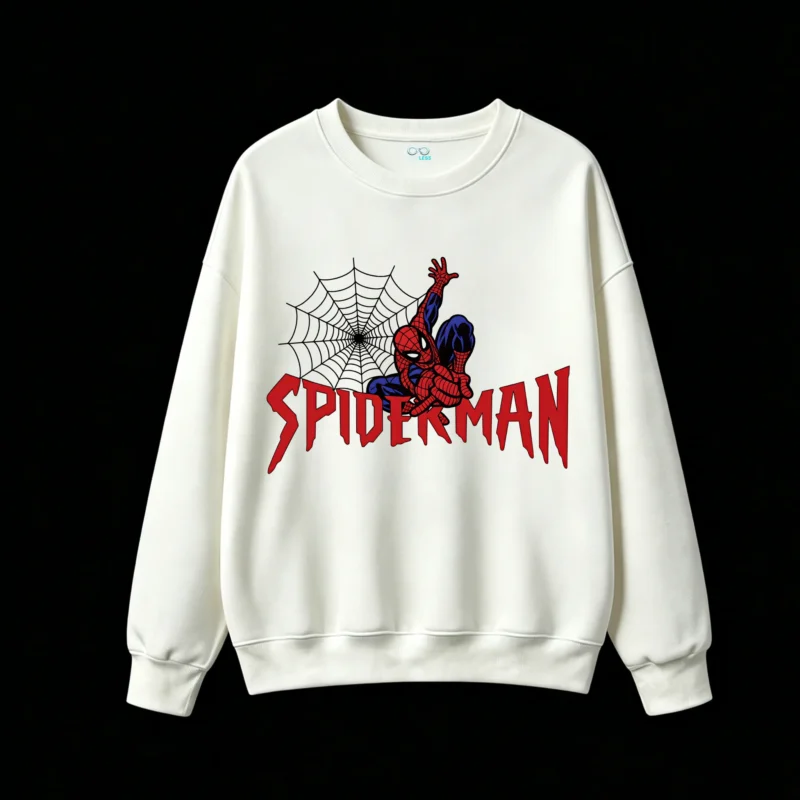 BUZO CUELLO REDONDO UNISEX SPIDERMAN, ESTAMPADO DOBLE FRENTE Y ESPALDA, ESTILO CÓMIC CLÁSICO