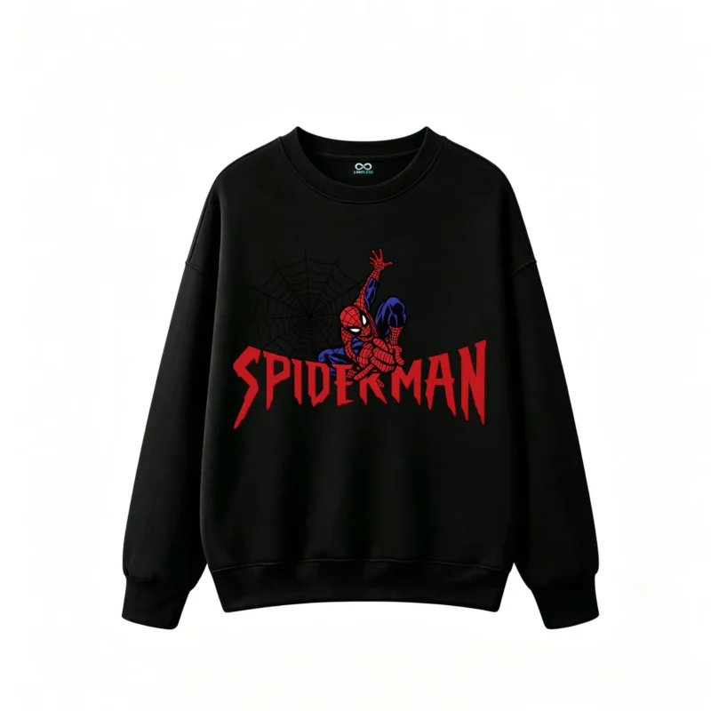 BUZO CUELLO REDONDO UNISEX SPIDERMAN, ESTAMPADO DOBLE FRENTE Y ESPALDA, ESTILO CÓMIC CLÁSICO