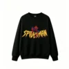 圆领黑正面展示 BUZO CUELLO REDONDO UNISEX SPIDERMAN, ESTAMPADO DOBLE ESTILO CÓMIC