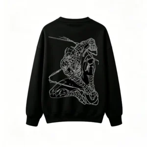圆领黑背面展示 SUDADERA CUELLO REDONDO SPIDER-MAN DOBLE ESTAMPADO TRAZO CÓMIC UNISEX