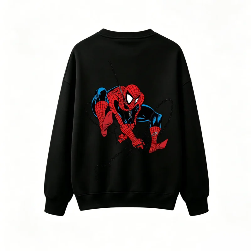 BUZO CUELLO REDONDO UNISEX SPIDERMAN, ESTAMPADO DOBLE FRENTE Y ESPALDA, ESTILO CÓMIC CLÁSICO