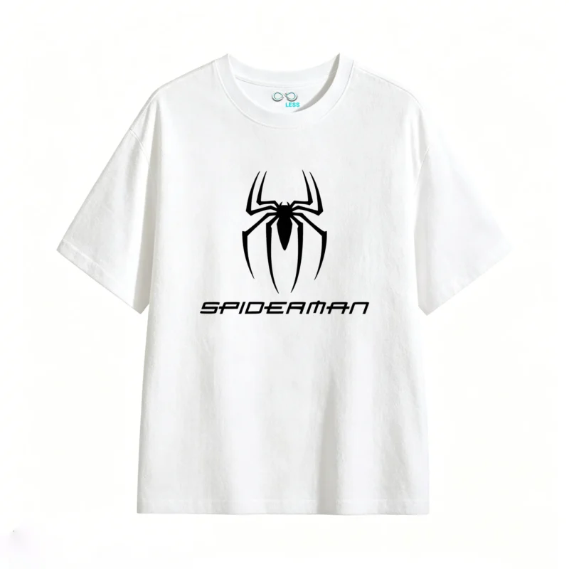 白t正面展示 REMERA ALGODÓN UNISEX SPIDERMAN, ESTAMPADO FRENTE Y ESPALDA VINTAGE