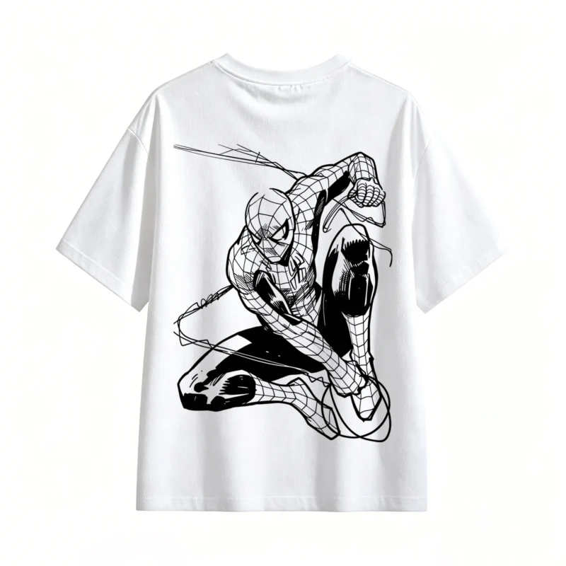 白t背面展示 CAMISETA MANGA CORTA SPIDER-MAN | DOBLE IMPRESIÓN TRAZO DE CÓMIC