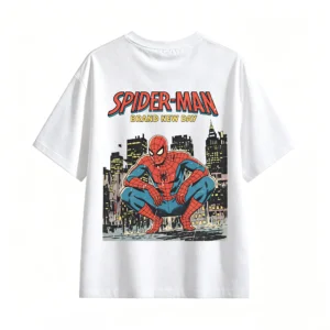 白t背面展示 REMERA ALGODÓN SPIDER-MAN ESTAMPADO DOBLE ESTILO CÓMIC RETRO UNISEX
