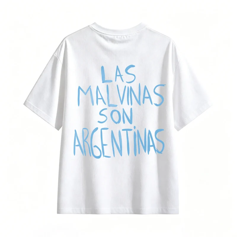 REMERA DE ALGODÓN DOBLE ESTAMPADO CON LEYENDA LAS MALVINAS SON ARGENTINAS