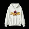 连帽白正面展示 BUZO CON CAPUCHA UNISEX SPIDERMAN, ESTAMPADO DOBLE, ESTILO CÓMIC AMERICANO