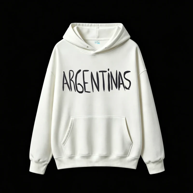 连帽白正面展示 BUZO CON CAPUCHA UNISEX DOBLE ESTAMPADO LAS MALVINAS SON ARGENTINAS