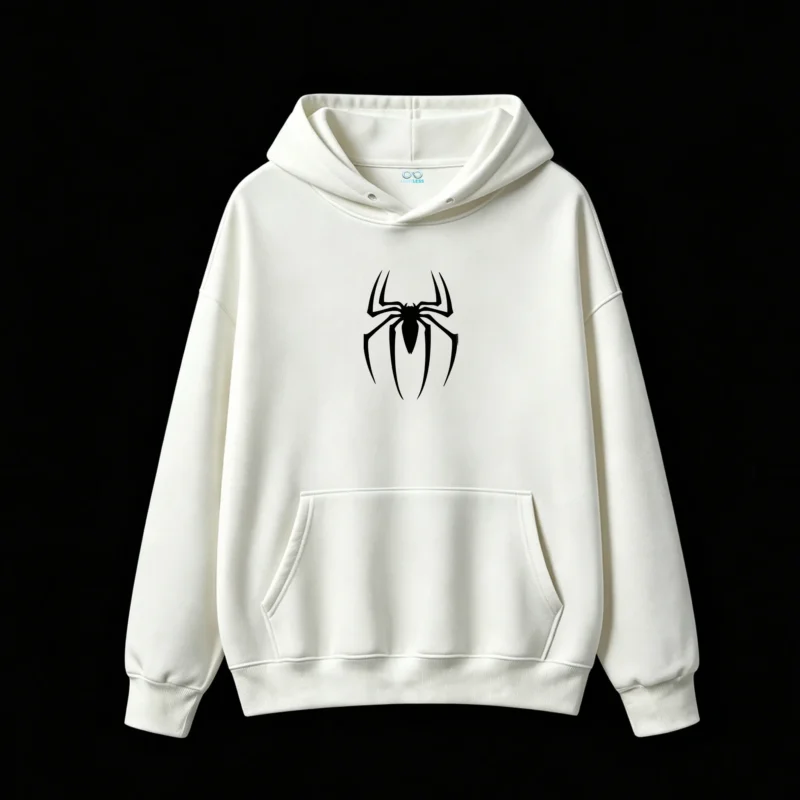 连帽白正面展示 SUDADERA CAPUCHA SPIDER-MAN CÓMIC ESTAMPADO DOBLE